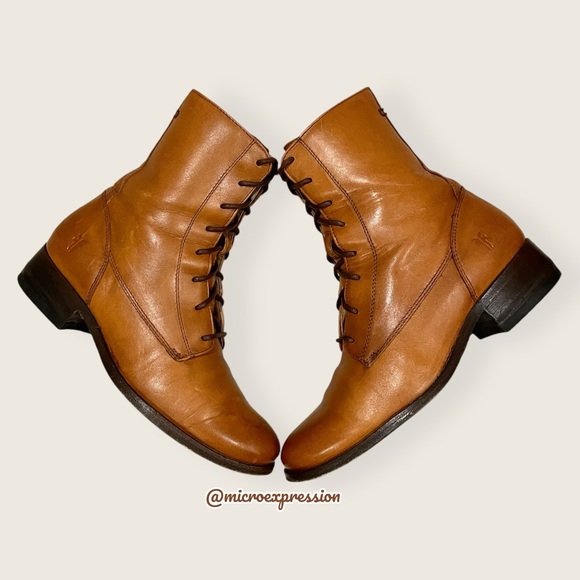 Frye Melissa Lace Up Cognac Leather Casual Streetwear Vintage Short Ankle Boot - Picture 15 of 16